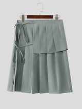 Men's Avant-Garde Gothic Pleated Layered Tie Waist Kilt Skirt SKUL58595