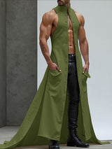Men's Long Tail Hem Metal Buckle Sleeveless Waistcoat SKUL37660
