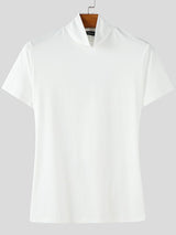 Men's Lace Bow Patchwork Open Back Short Sleeve T-Shirt SKUL37676