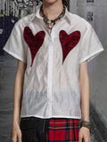 Mens Fringe Heart Patchwork Short Sleeve Shirt SKUK45323