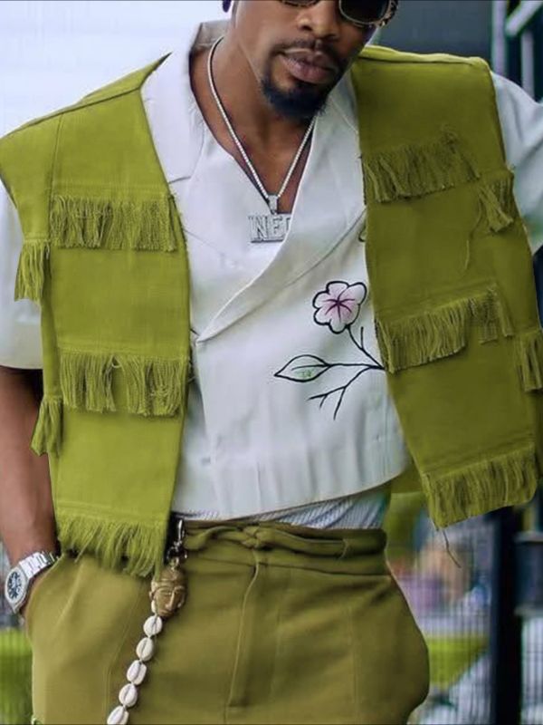 Men's Tassel Patchwork Cropped Waistcoat SKUL47917