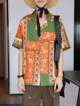Men's Vintage Paneled Ethnic Floral Print Oversized Camp Collar Shirt SKUL55337