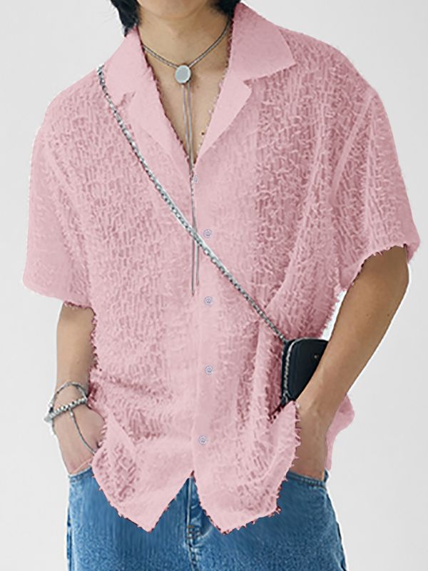 Men's Plush Tassel Short Sleeve Shirt SKUL32940