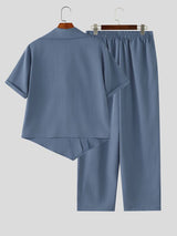 Men's Minimalist Resort Wide Collar Asymmetrical Hem Two Pieces Outfit SKUL74891