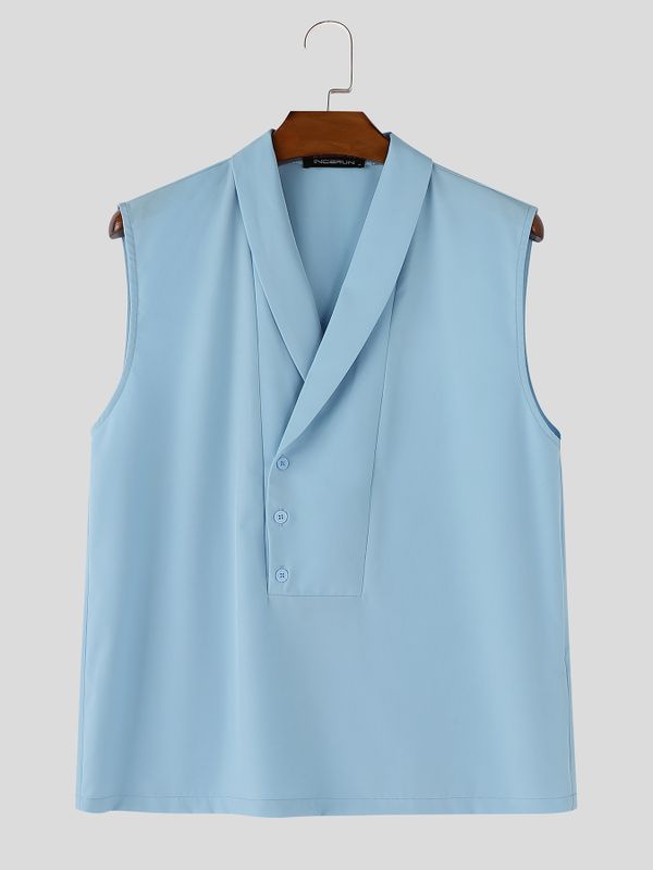 Men's Solid Color Lapel Button Tank SKUL56063