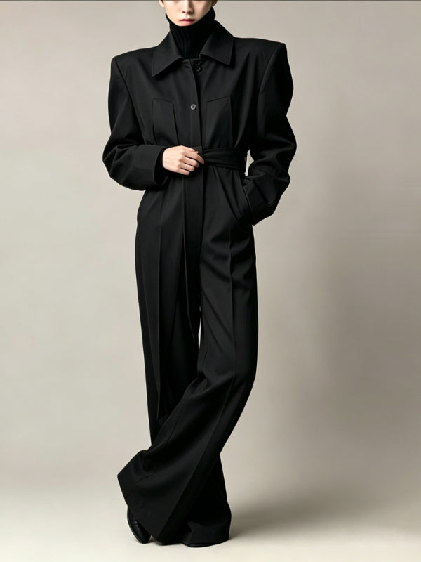 Men's Avant-Garde High Street Belted Button Front Wide Leg Jumpsuit SKUL80612