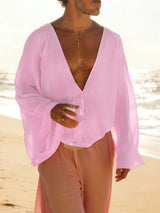 Men's Sheer Deep V Neck Long Sleeve Shirt SKUL51808