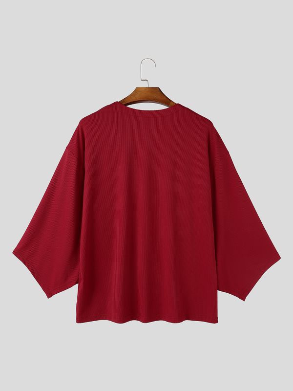 Men's Avant-Garde Minimalist Ribbed Deep V-Neck Wide Sleeve T-shirt SKUL81108