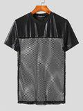 Mens Texture Mesh Patchwork See Through T-Shirt SKUK09616