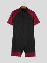 Men's Technical Athletic Aesthetic Color Block Zip Front Slim Fit Bodysuit SKUL63181