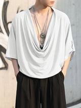 Men's Solid Color Draped Neck Half Sleeve T-shirt SKUL57779