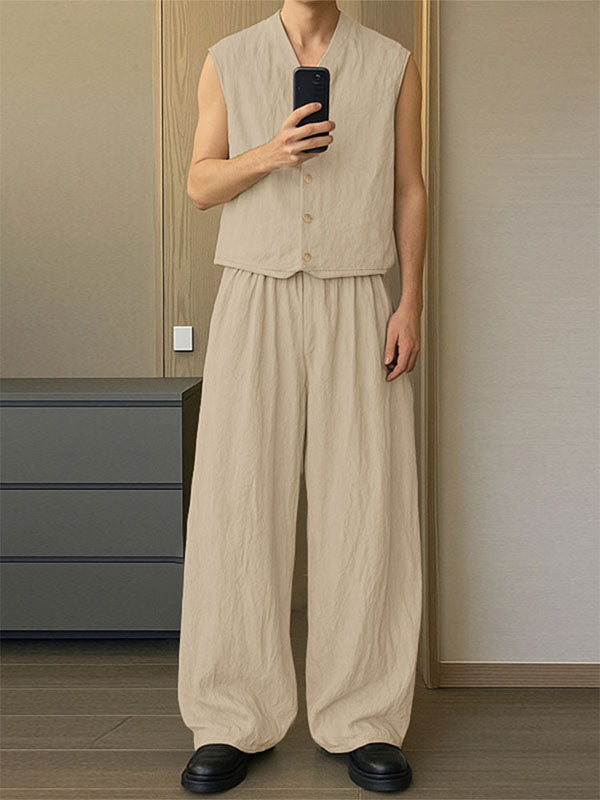 Men's Solid Color Casual Sleeveless Two Pieces Outfit SKUL22438