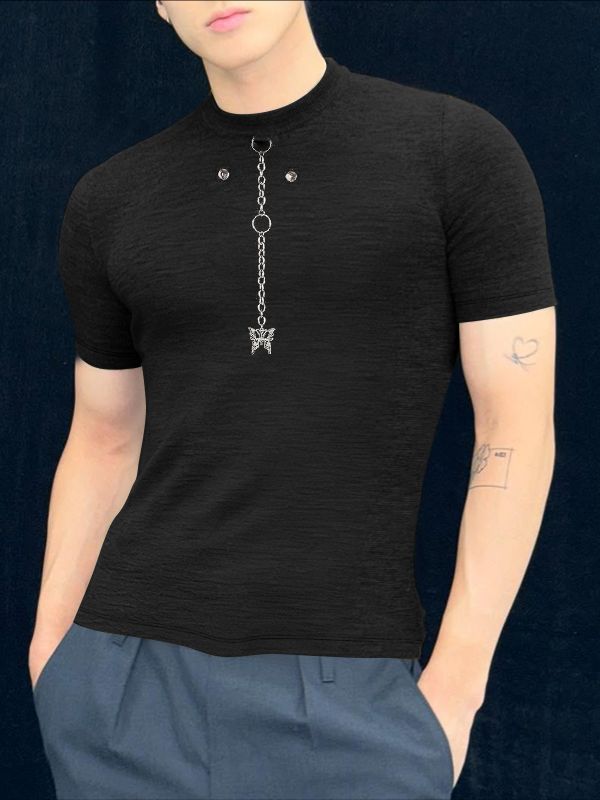 Men's Metal Pendant Patchwork Casual T-shirt SKUL42292