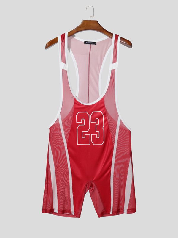 Men's Number Print Sheer Bodysuit SKUL53026