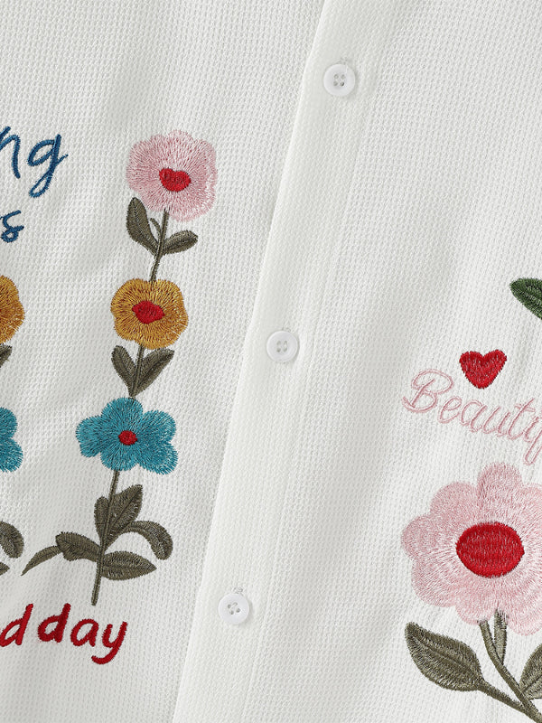 Men's Floral Embroidered Textured Long Sleeve Shirt SKUL29774