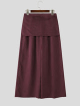 Men's Avant-Garde Asymmetric Wrapped Tie-Waist Pinstripe Oversized Wide-Leg Baggy Pant SKUL70237