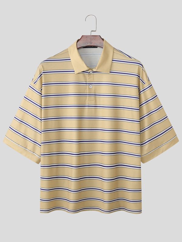 Men's Striped Knit Loose Lapel Shirt SKUL54418