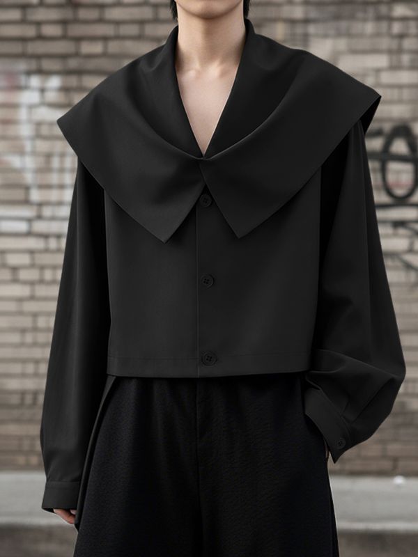 Men's Solid Color Sailor Collar Long Sleeve Shirt SKUL44998