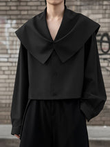 Men's Solid Color Sailor Collar Long Sleeve Shirt SKUL44998