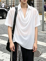 Men's Avant-Garde Draped Cowl Neck Sheer Mesh Shirt SKUL61025