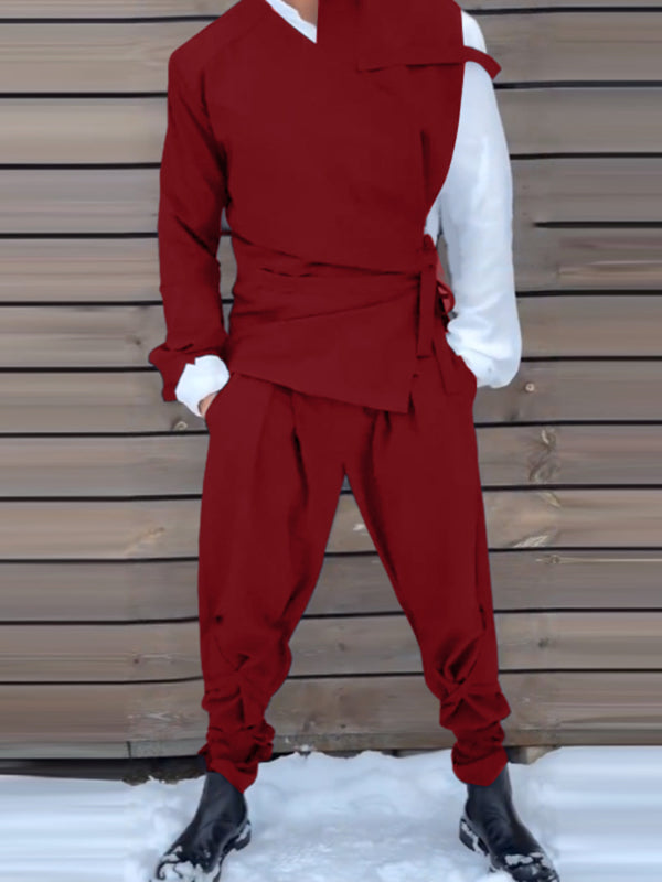 Men's Solid Color Tie Casual Two Pieces Outfit SKUL25825