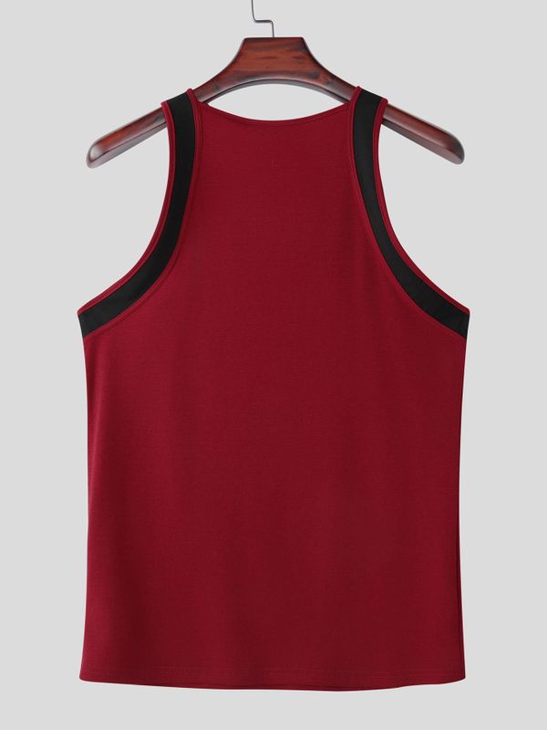 Men's Avant-Garde Contrast Square Neck Form-Fitting Double Strap Muscle Tank SKUL68335