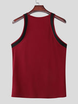 Men's Avant-Garde Contrast Square Neck Form-Fitting Double Strap Muscle Tank SKUL68335
