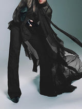 Men's Ruffled Patchwork Sheer Mesh Long Sleeve Shirt SKUL27365