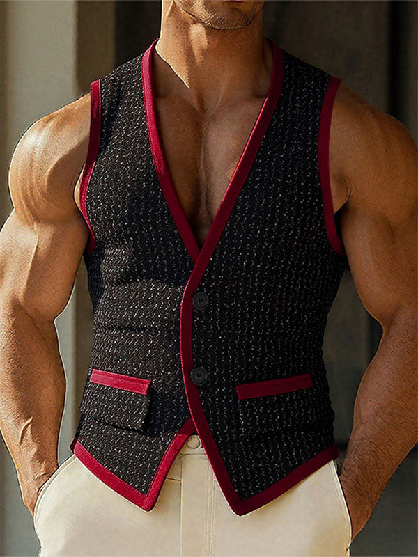Men's Colorblock Piped Casual Waistcoat SKUL24994