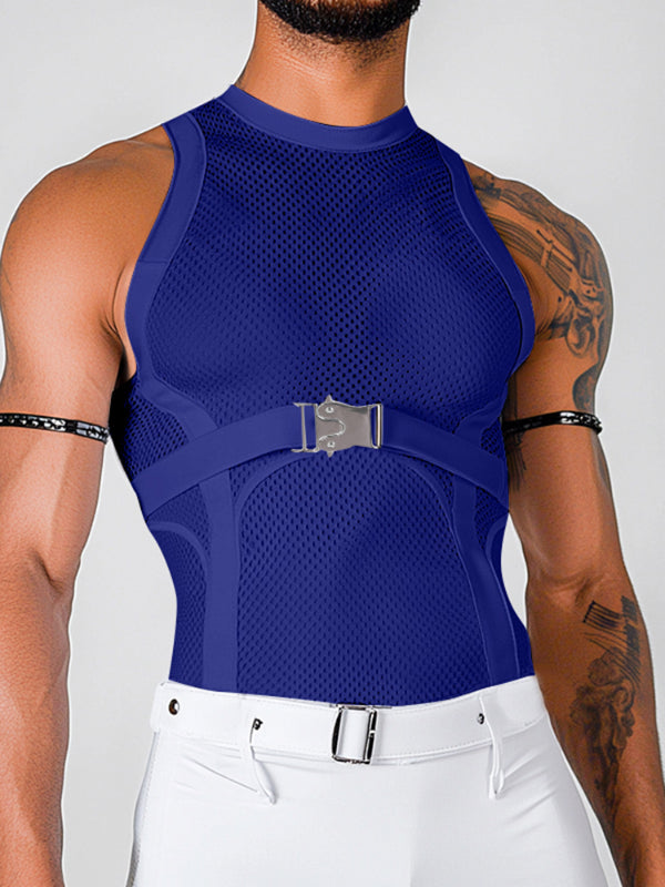 Mens Solid Color Breathable Mesh Casual Tank SKUL02147