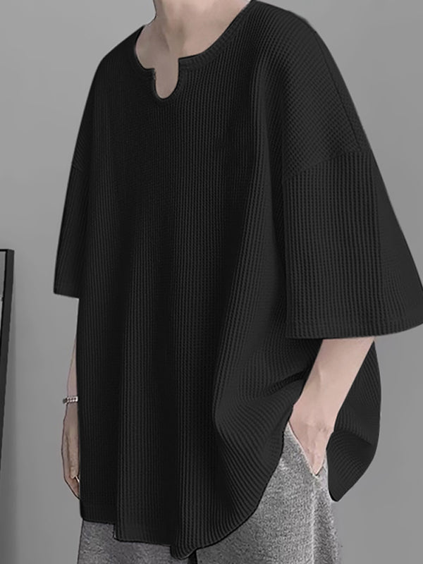 Mens Waffle Knit Drop Shoulder Loose Shirt SKUJ38881