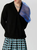 Mens Mesh Patchwork V-Neck Knit Pullover Sweater SKUK44477