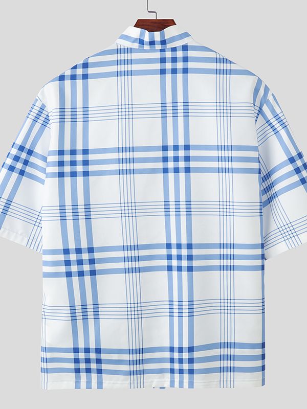 Men's Plaid Waist-Fitted Short Sleeve Shirt SKUL46080
