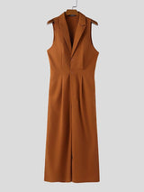 Men's Solid Color Loose V Neck Jumpsuit SKUL50580