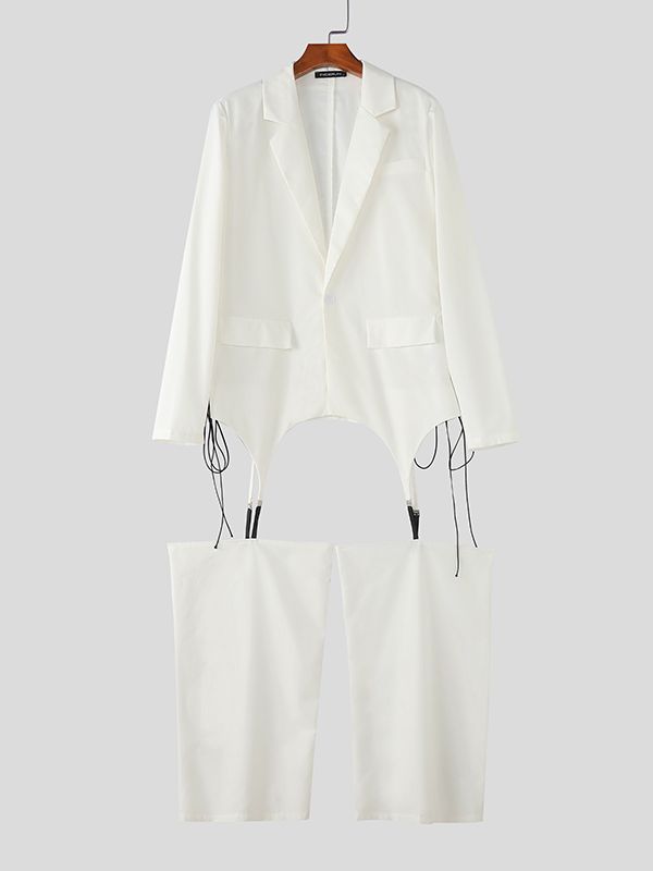 Men's Lace Up Patchwork Detachable Pant Legs Two Pieces Outfit SKUL38597