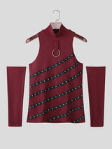 Men's Grommet Lace-Up Patchwork T-Shirt SKUL21165