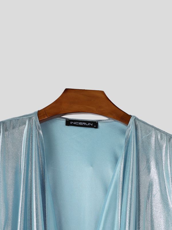 Men's Futuristic Disco Metallic Foil Deep V-Neck Cowl Neck Sleeveless Tank SKUL63145