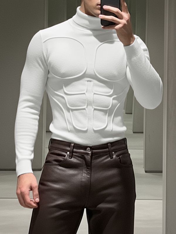 Men's Muscle Outline Print Contrast Color Long Sleeve T-shirt SKUL37697