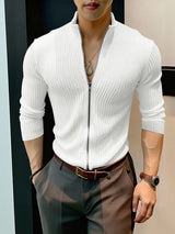 Men's Minimalist Solid Color Textured Long Sleeve Cardigan SKUL46341