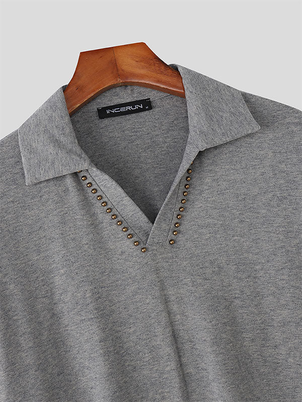 Men's Solid Color Casual Lapel Short Sleeve Shirt SKUL23750