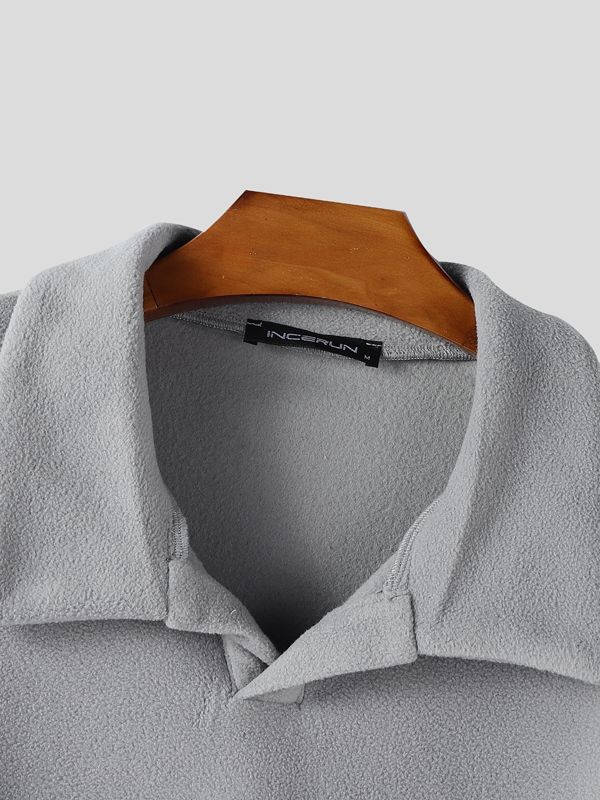 Men's Solid Color Turn Down Collar Long Sleeve Sweatshirt SKUL42389