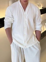 Men's Solid Color Textured Long Sleeve Cardigan SKUL47671