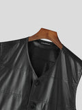 Mens Solid PU Leather Button Front Waistcoat SKUK25627