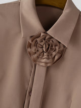 Men's Solid Color Floral Bow Long Sleeve Shirt SKUL30473