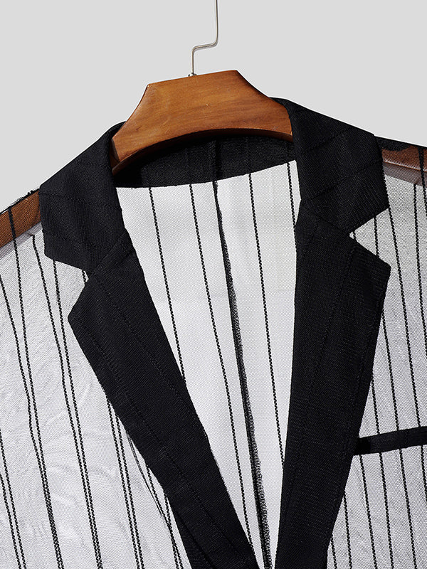 Men's Sheer Mesh Stripe Casual Waistcoat SKUL19022