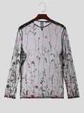 Mens Floral Embroidered See Through T-Shirts SKUK51952