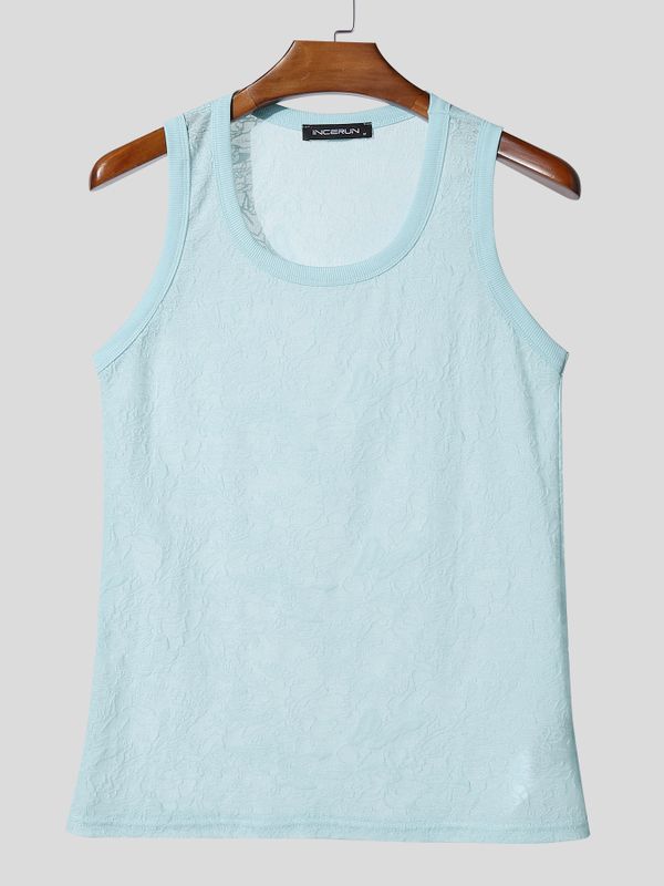 Men's Sheer Lace Jacquard Textured Tank SKUL54098
