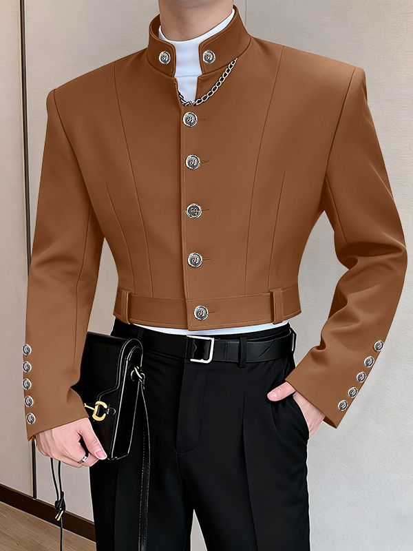 Men's Solid Color Stand Collar Slim Fit Button Blazer SKUL46007