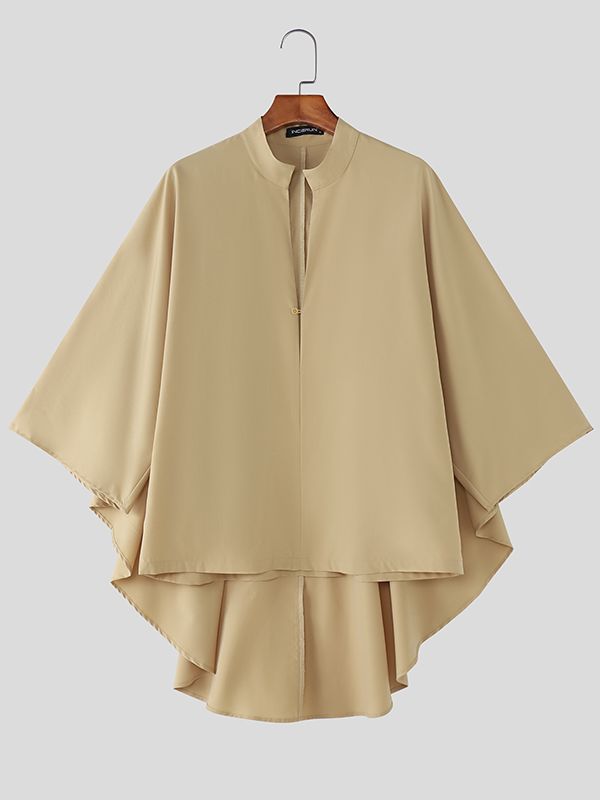 Men's Solid Color Stand Collar 3/4 Length Sleeve Shirt SKUL41045