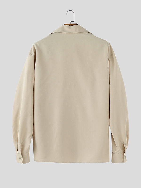 Men's Solid V Neck Long Sleeve Shirt SKUL30770